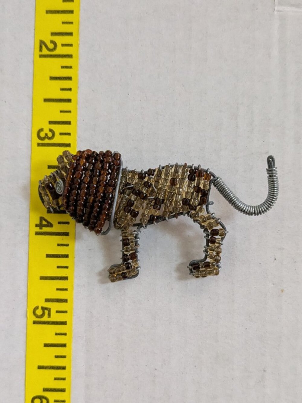 Artisan Seed Bead Wire Wrapped Lion Brooch Pin